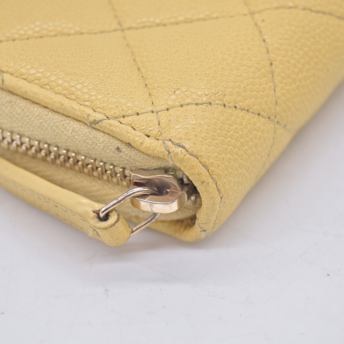 $1150 Chanel 2021 Yellow Quilted Caviar Leather Small Zip-Around Wallet 10021117