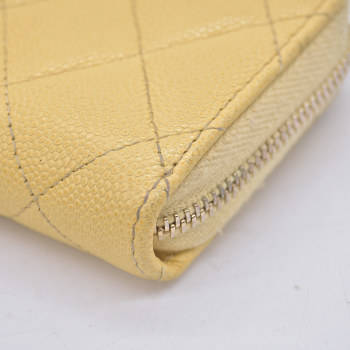 $1150 Chanel 2021 Yellow Quilted Caviar Leather Small Zip-Around Wallet 10021117
