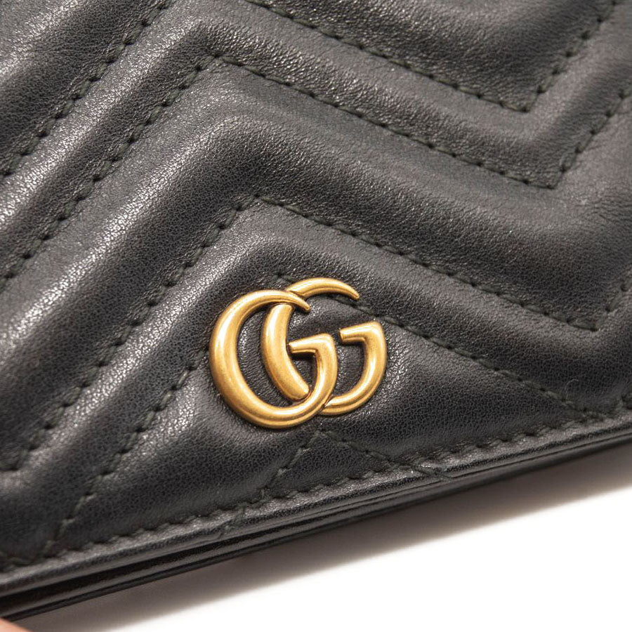 Gucci Calfskin Matelasse GG Marmont Card Case Wallet Black