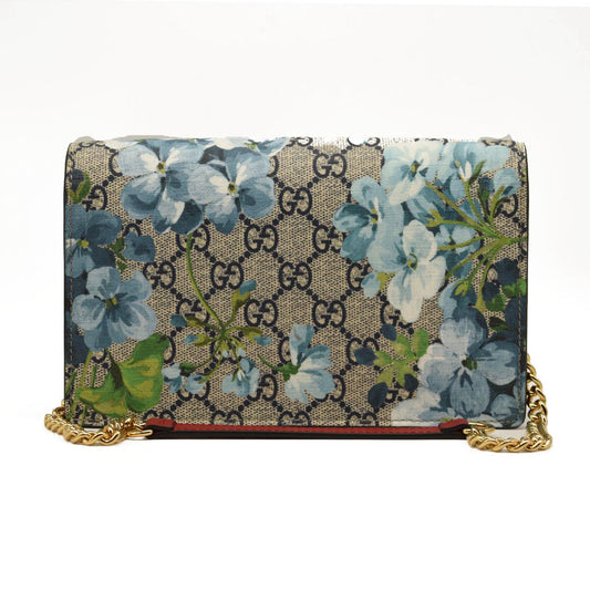 GUCCI GG Supreme Monogram Blooms Chain Wallet Blue