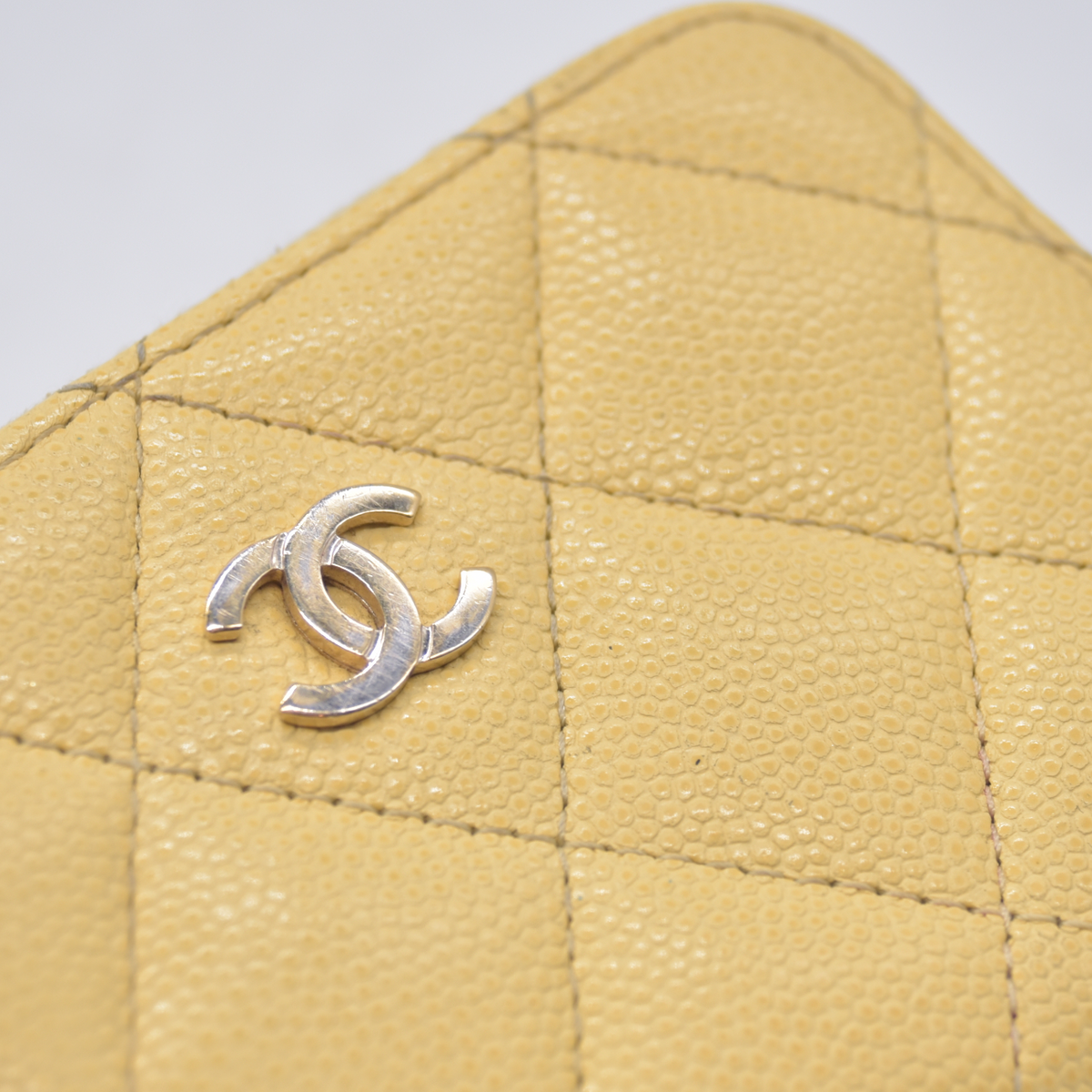 $1150 Chanel 2021 Yellow Quilted Caviar Leather Small Zip-Around Wallet 10021117
