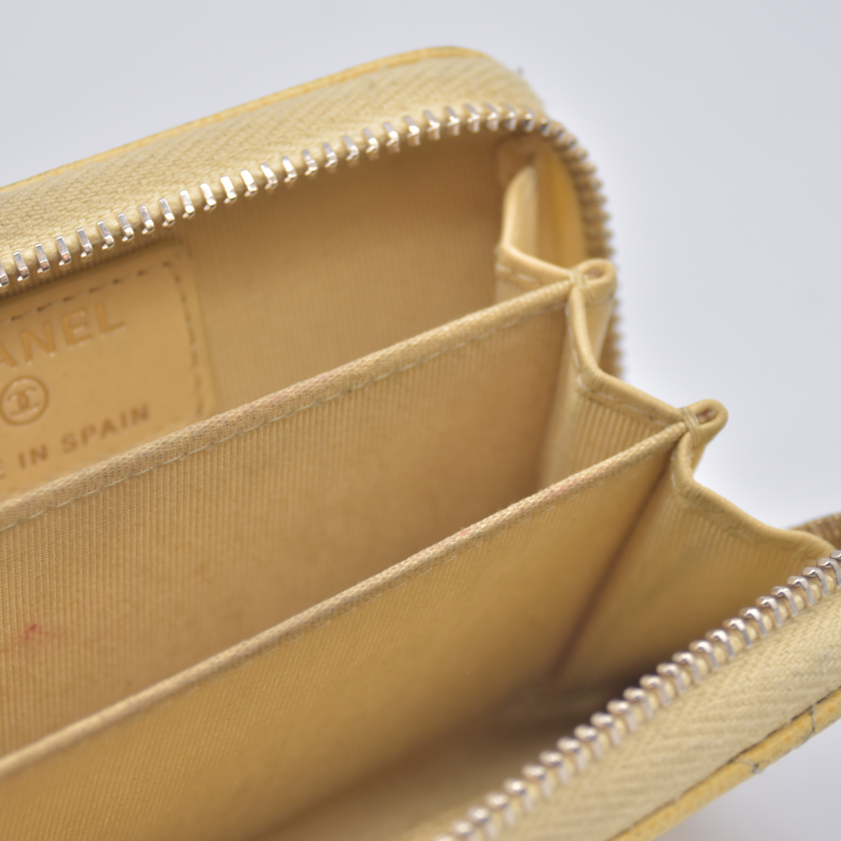 $1150 Chanel 2021 Yellow Quilted Caviar Leather Small Zip-Around Wallet 10021117