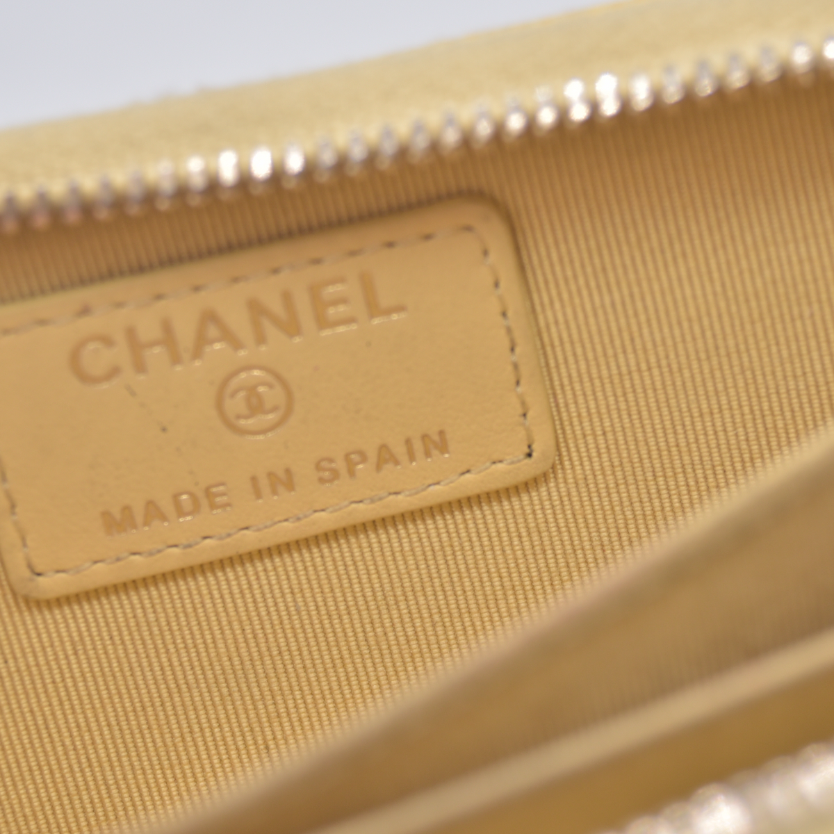 $1150 Chanel 2021 Yellow Quilted Caviar Leather Small Zip-Around Wallet 10021117