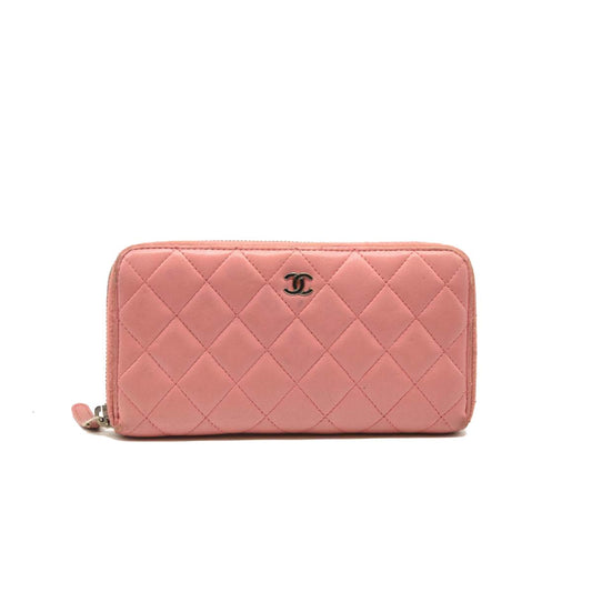 CHANEL Matelasse Long Wallet Light Pink Lambskin