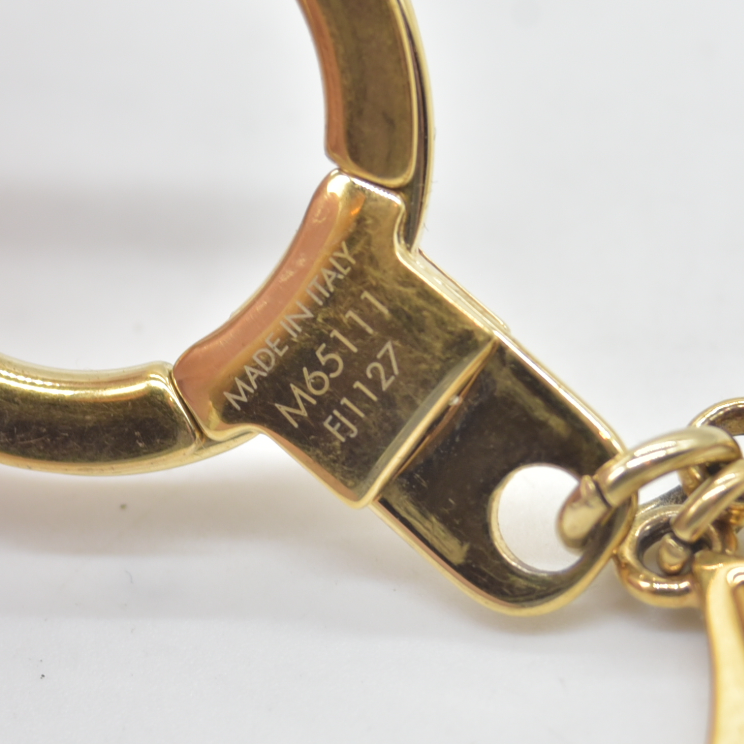 $600 2017 Louis Vuitton Brass Enamel Fleur De Monogram Bag Charm Chain Gold FJ1127