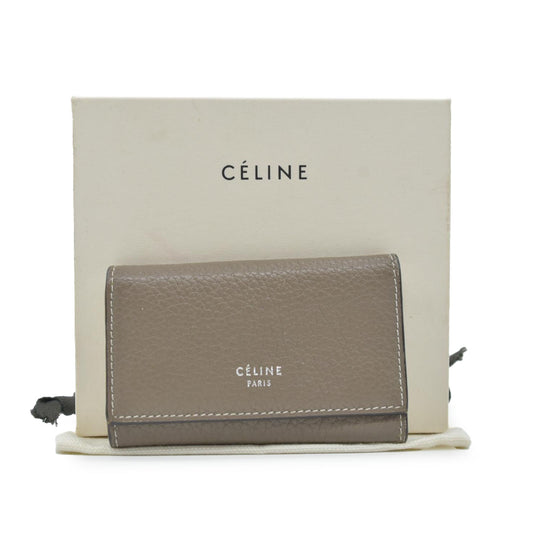$490 CELINE Logo Leather 6 Ring Key Case Gray