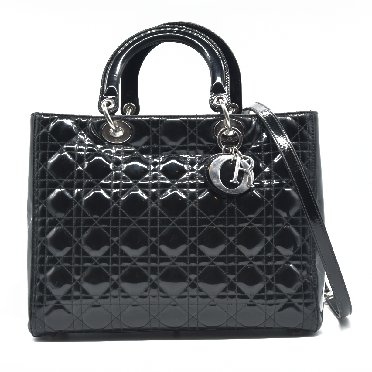 $7200 Christian Dior  Patent Cannage Large Lady Dior Black