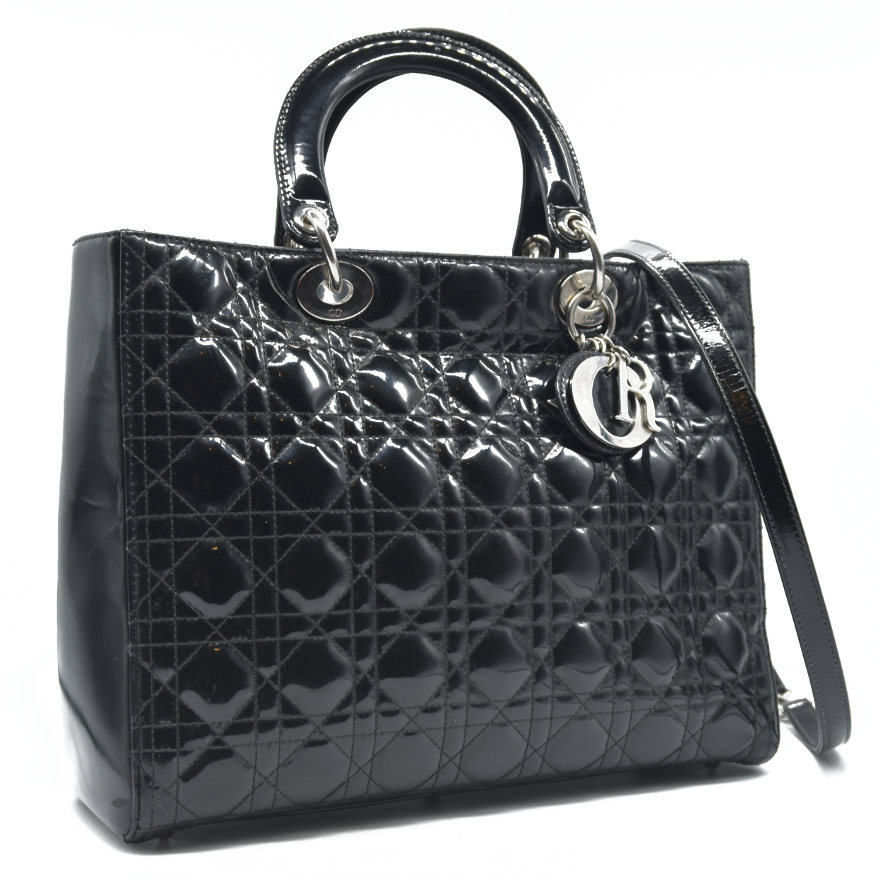 $7200 Christian Dior  Patent Cannage Large Lady Dior Black
