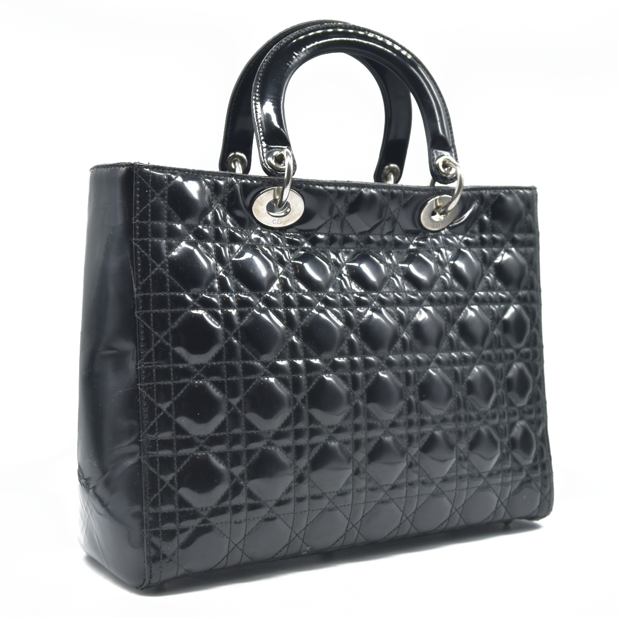 $7200 Christian Dior  Patent Cannage Large Lady Dior Black