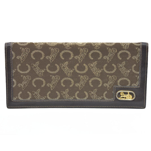 CELINE Wallet Long C Macadam Horse Carriage Leather Canvas Brown