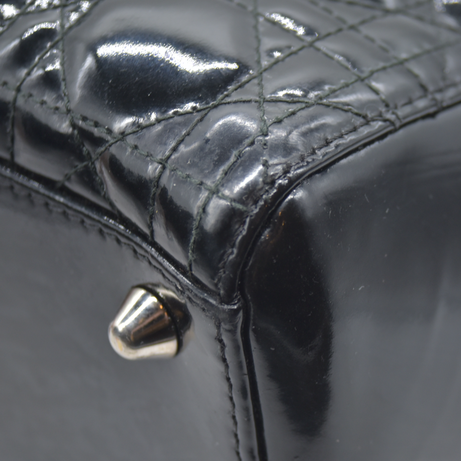 $7200 Christian Dior  Patent Cannage Large Lady Dior Black