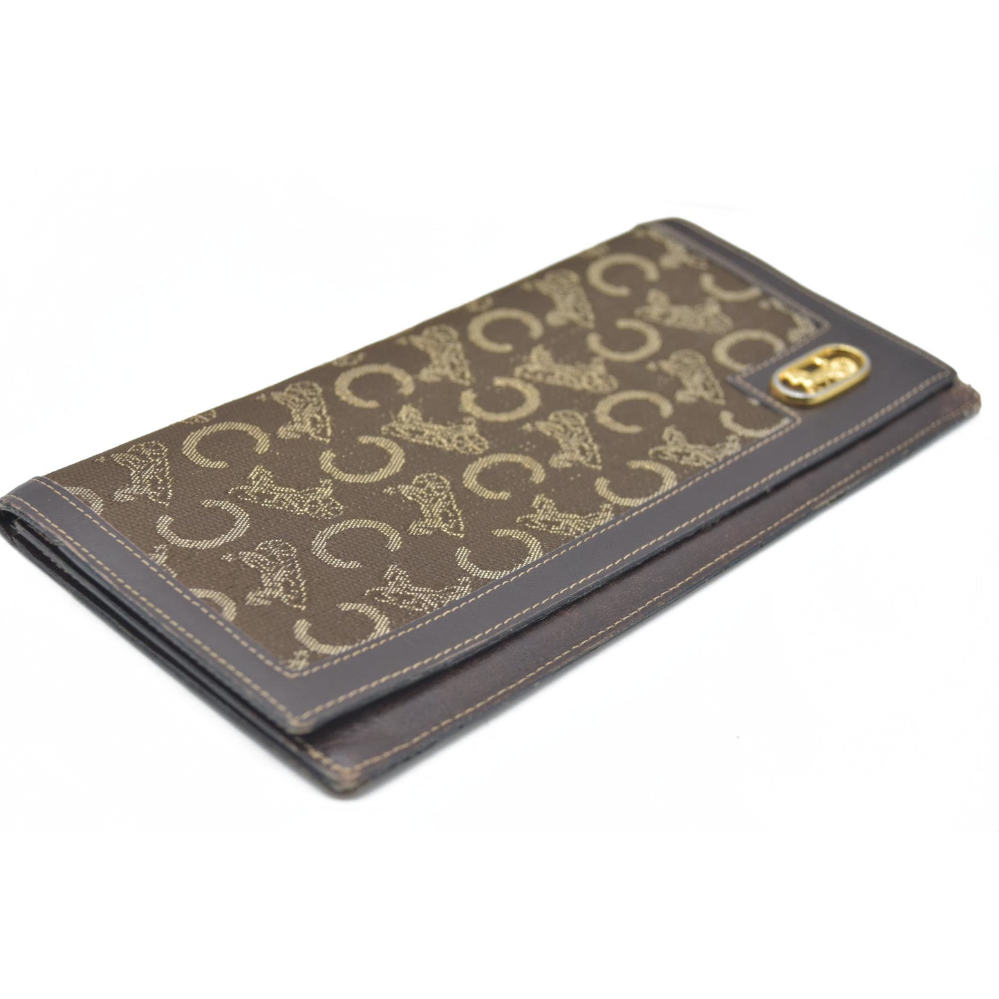 CELINE Wallet Long C Macadam Horse Carriage Leather Canvas Brown