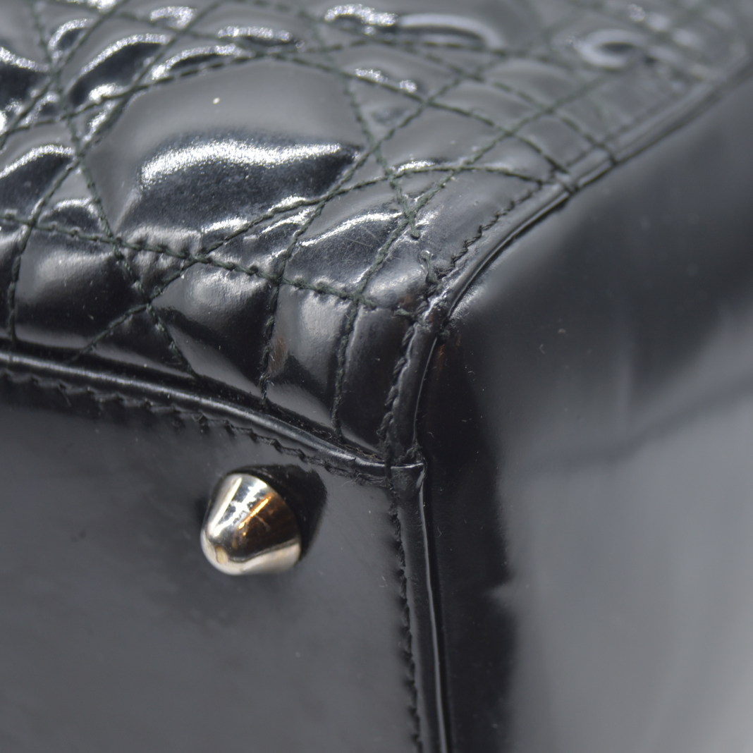 $7200 Christian Dior  Patent Cannage Large Lady Dior Black