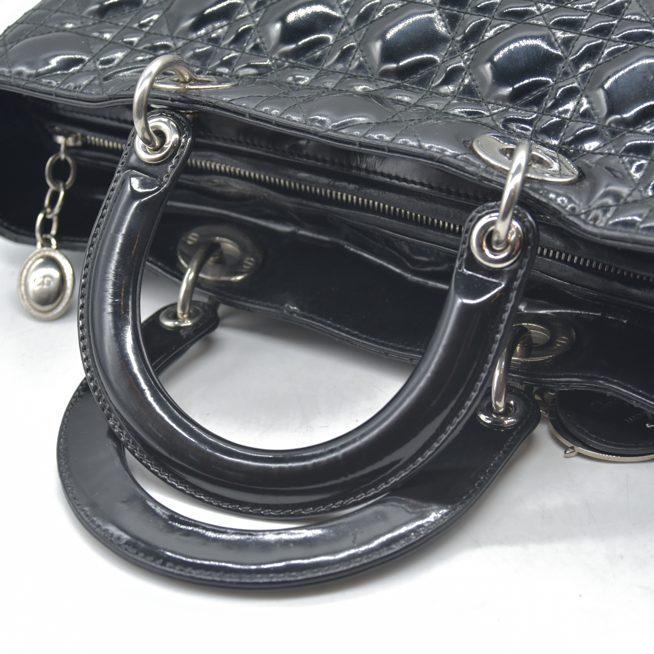 $7200 Christian Dior  Patent Cannage Large Lady Dior Black
