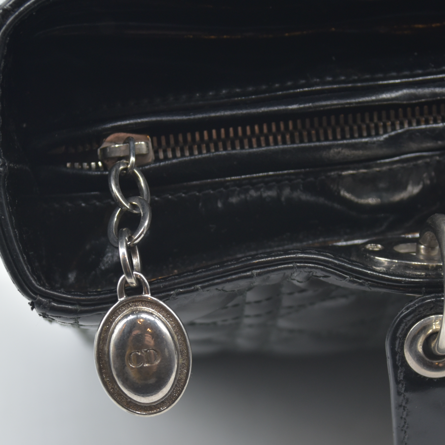 $7200 Christian Dior  Patent Cannage Large Lady Dior Black