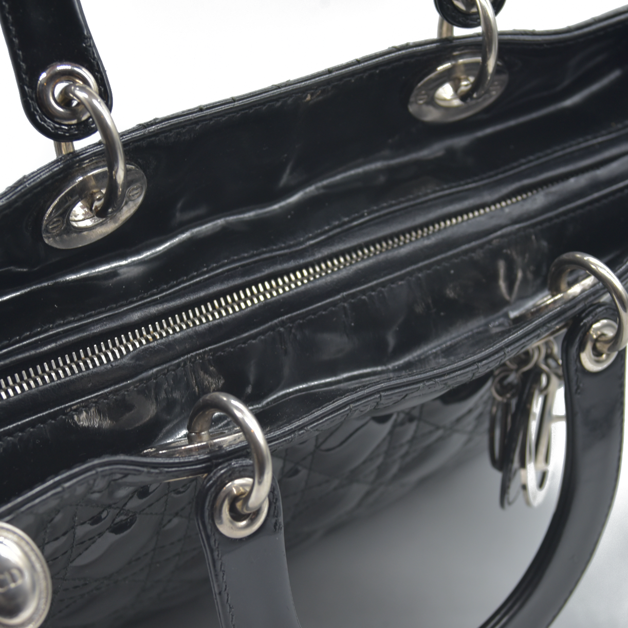 $7200 Christian Dior  Patent Cannage Large Lady Dior Black