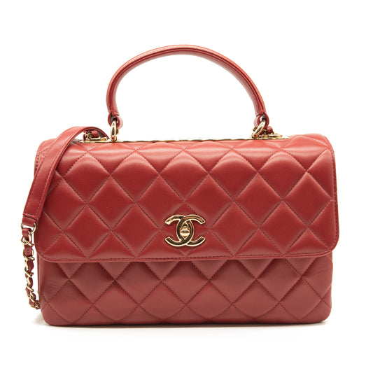 Chanel Lambskin Quilted Medium Trendy CC Flap Dual Handle Bag Red