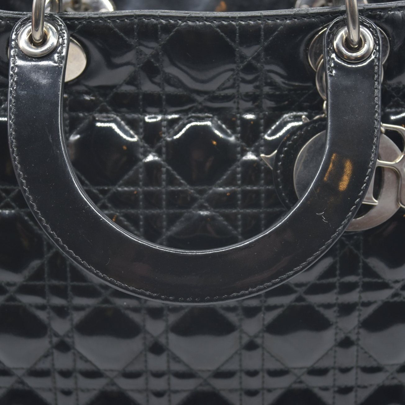 $7200 Christian Dior  Patent Cannage Large Lady Dior Black