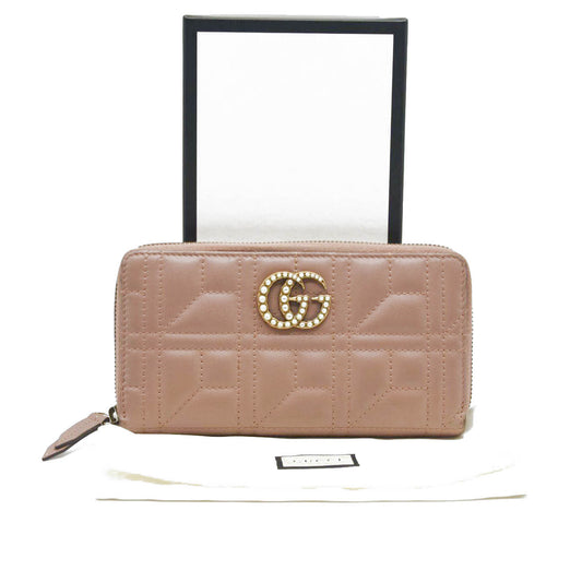 GUCCI Calfskin Matelasse Pearly GG Marmont Zip Around Wallet Porcelain Rose