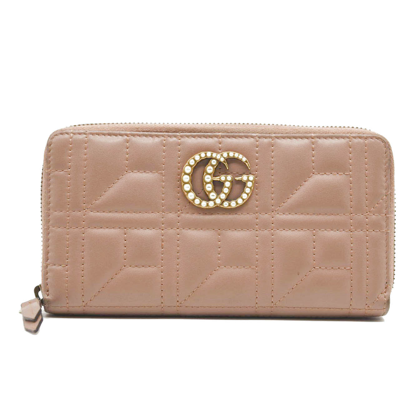 GUCCI Calfskin Matelasse Pearly GG Marmont Zip Around Wallet Porcelain Rose