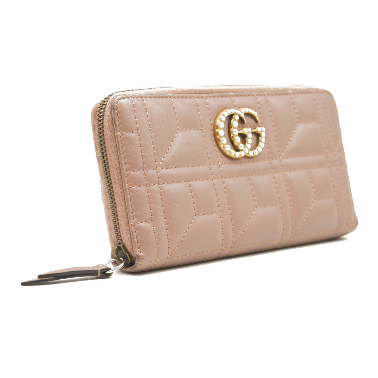 GUCCI Calfskin Matelasse Pearly GG Marmont Zip Around Wallet Porcelain Rose