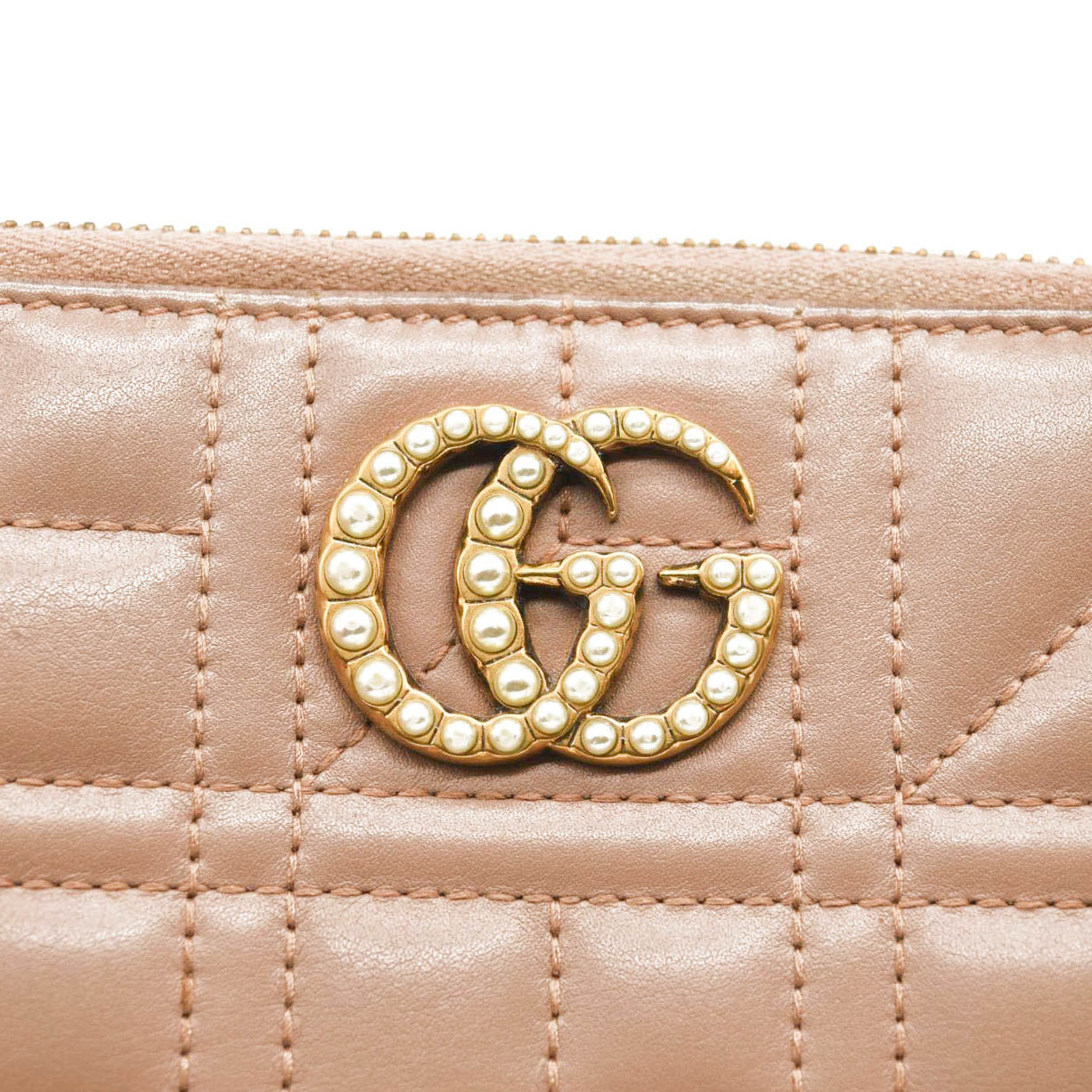 GUCCI Calfskin Matelasse Pearly GG Marmont Zip Around Wallet Porcelain Rose