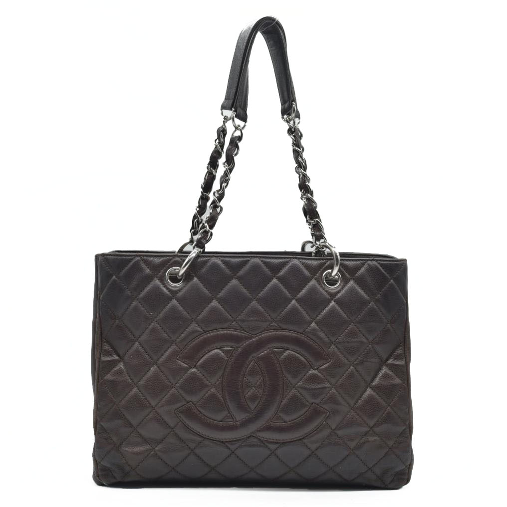 AUCTION $2900 Chanel  Caviar Quilted Grand Shopping Tote GST Brown Silver Hardware 2009