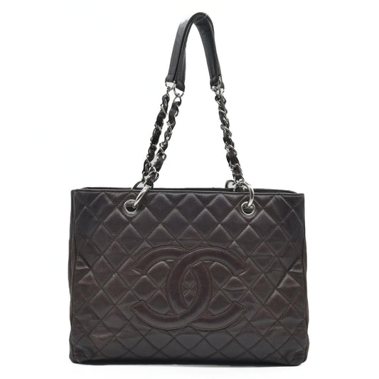 AUCTION $2900 Chanel  Caviar Quilted Grand Shopping Tote GST Brown Silver Hardware 2009
