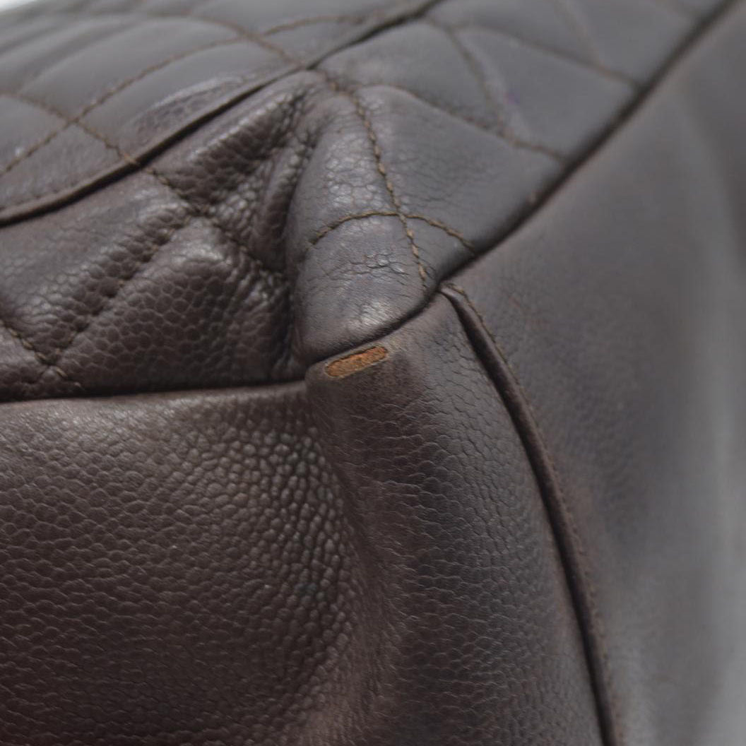 AUCTION $2900 Chanel  Caviar Quilted Grand Shopping Tote GST Brown Silver Hardware 2009