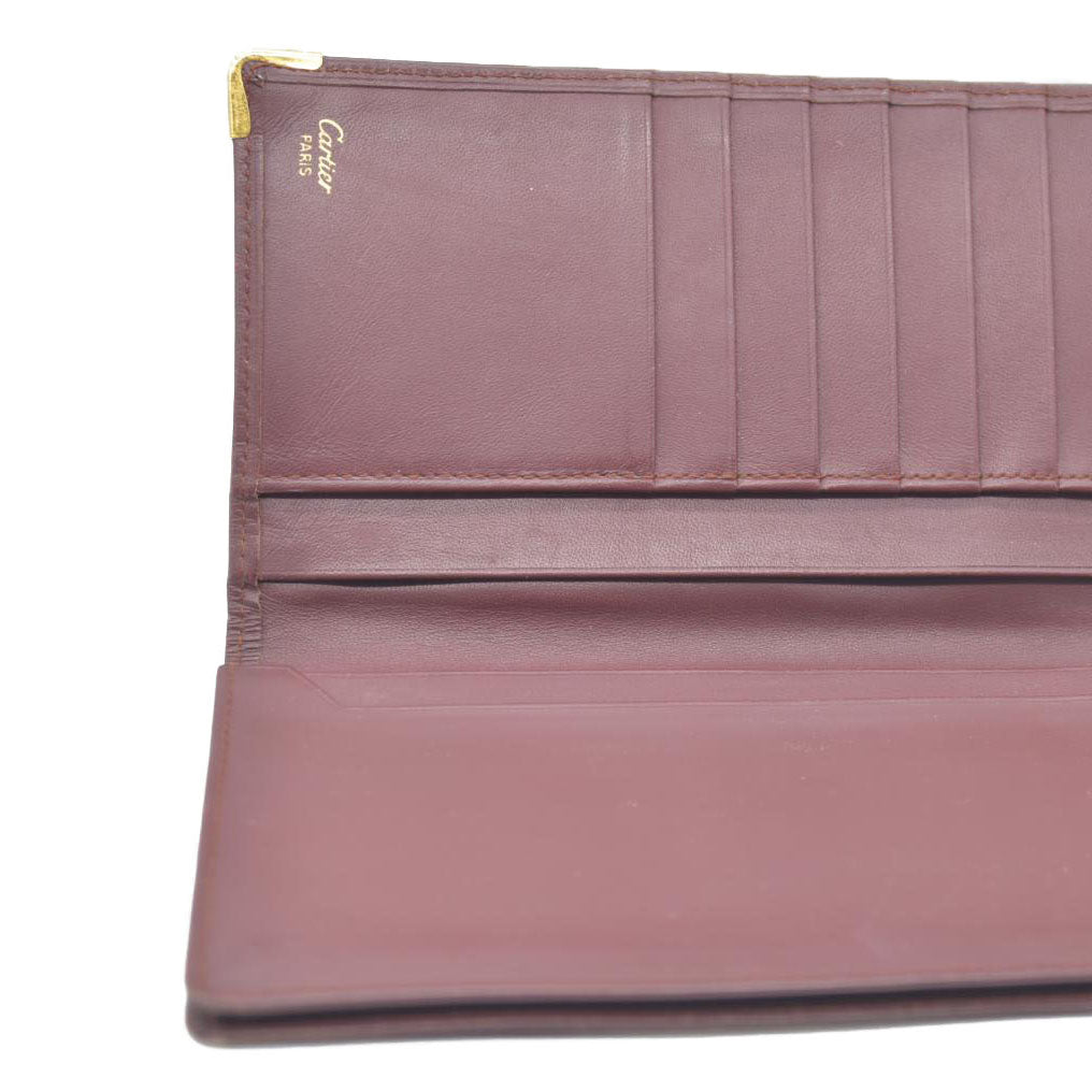 Must de Cartier Leather Bifold Long Wallet Bordeaux