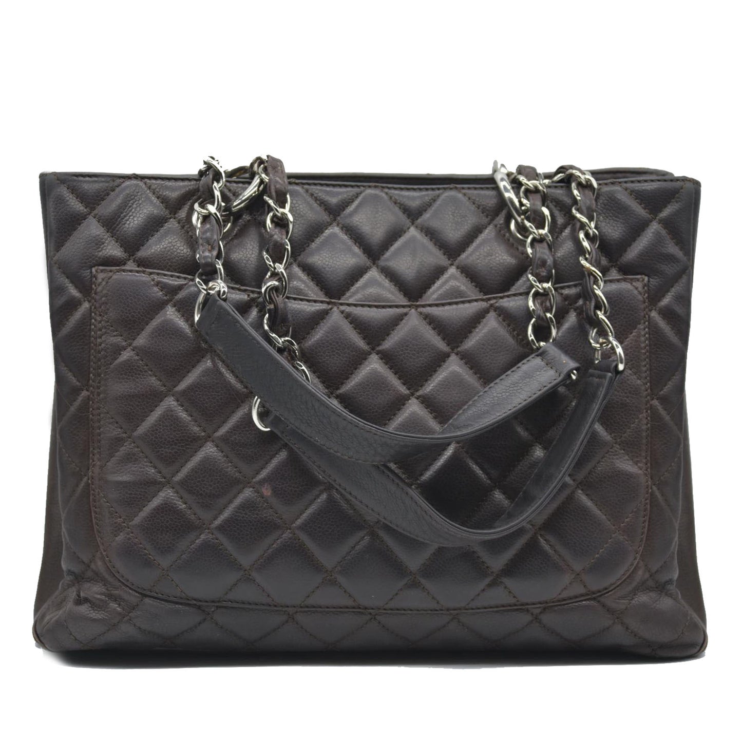 AUCTION $2900 Chanel  Caviar Quilted Grand Shopping Tote GST Brown Silver Hardware 2009