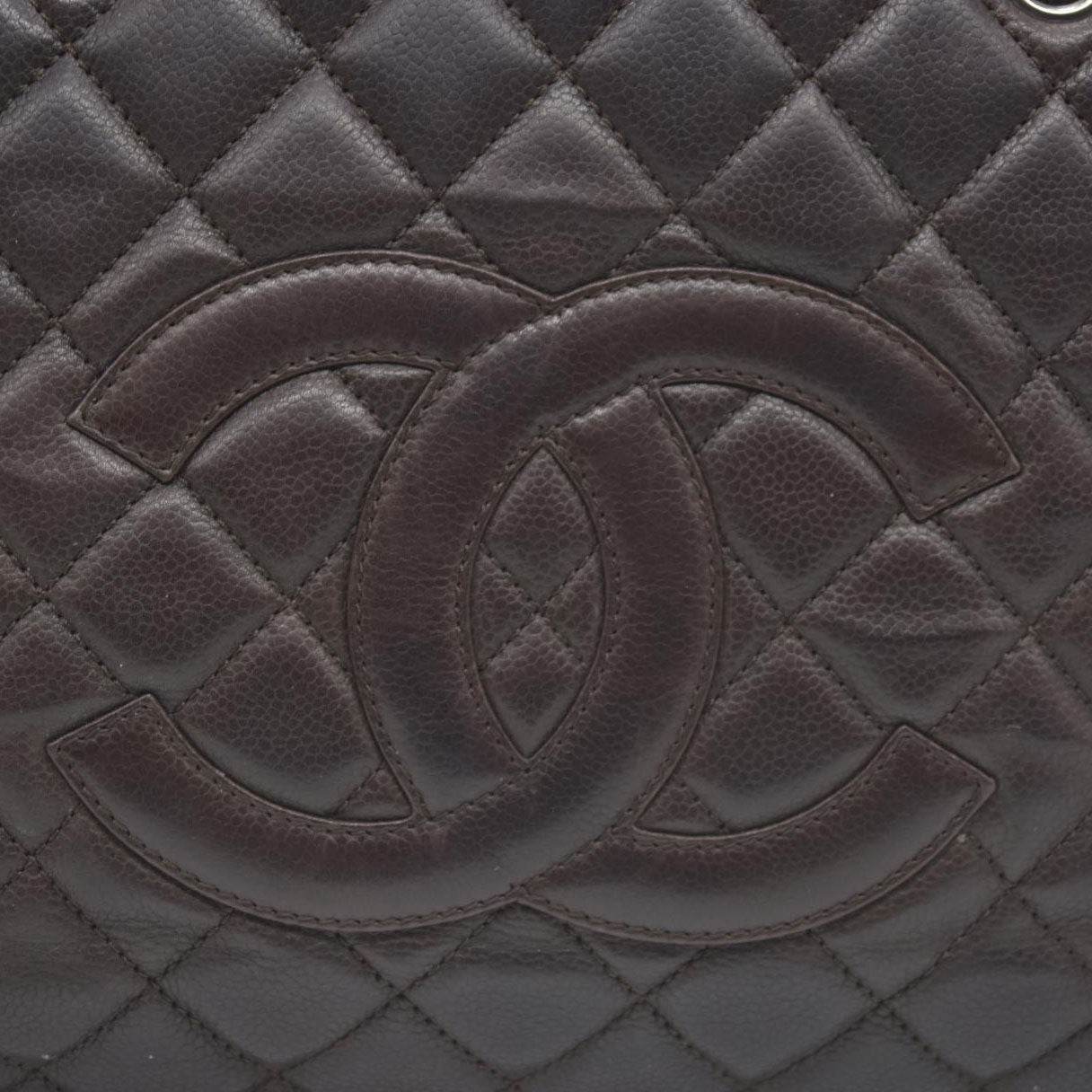 AUCTION $2900 Chanel  Caviar Quilted Grand Shopping Tote GST Brown Silver Hardware 2009