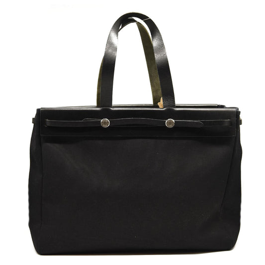 HERMES Toile Calfskin Herbag Cabas MM Black CG