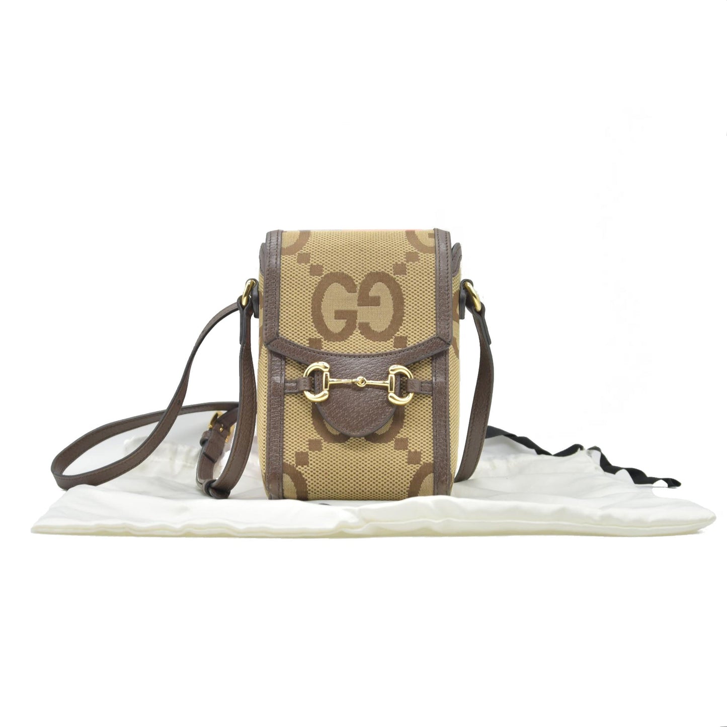 $1200 Gucci Horsebit 1955 Jumbo GG Mini Crossbody Bag Beige CONSIGNMENT