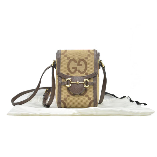 $1200 Gucci Horsebit 1955 Jumbo GG Mini Crossbody Bag Beige CONSIGNMENT