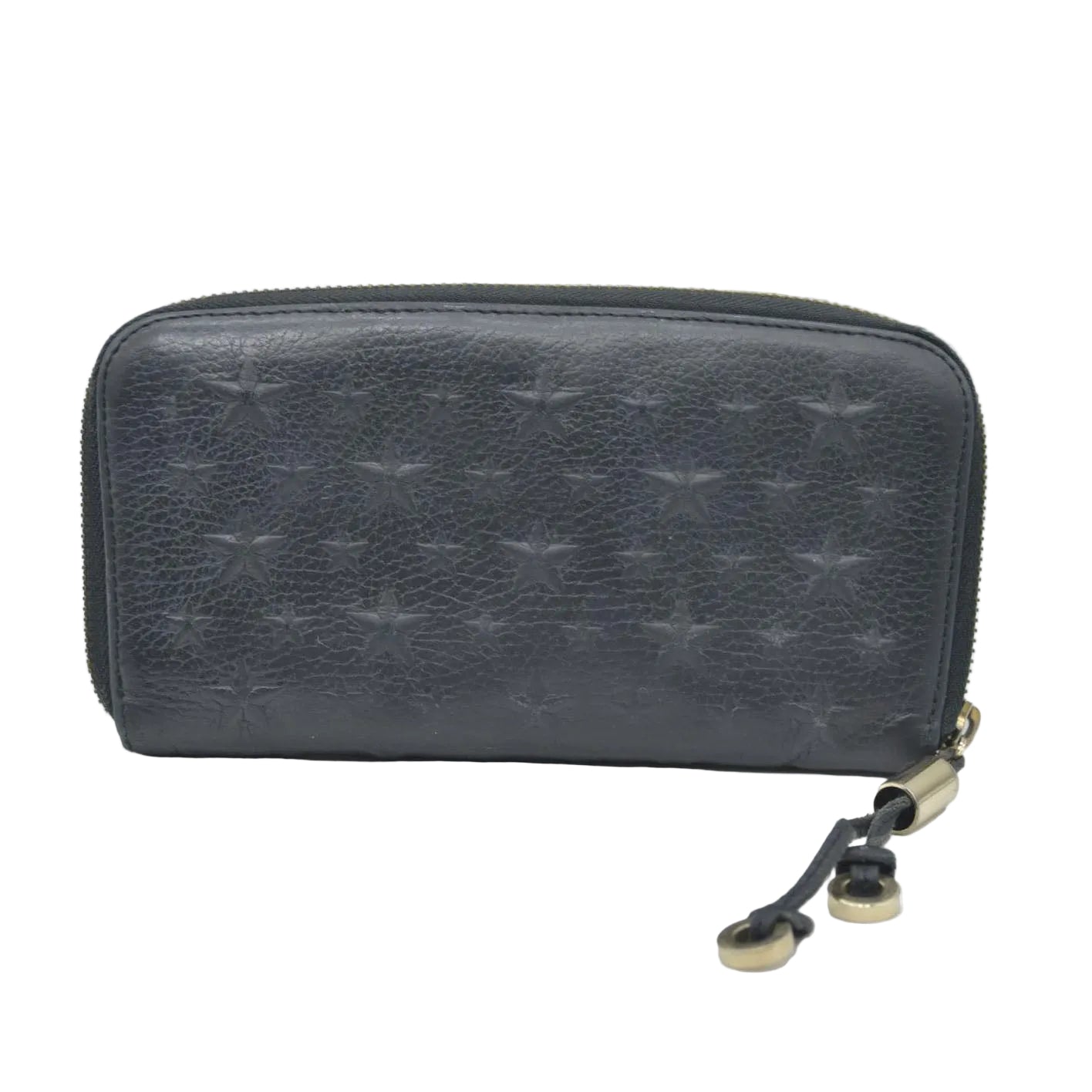 JIMMY CHOO Zip Around Leather Long Wallet Black with Star Studs