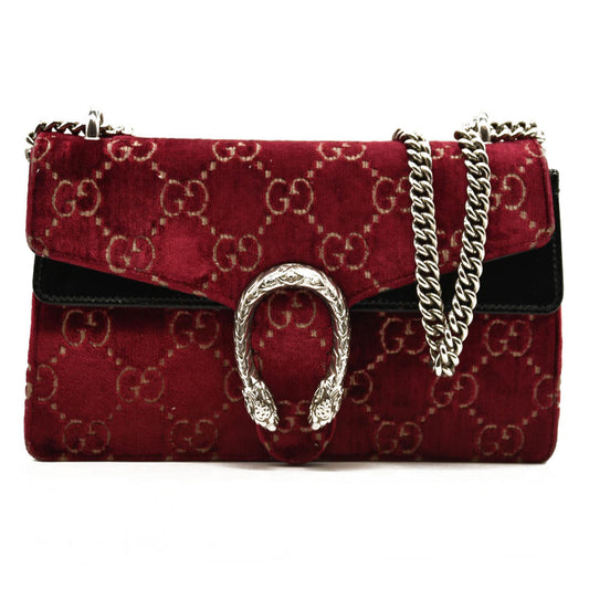 Gucci  Velvet Skipper Crystal GG Monogram Small Dionysus Shoulder Bag Red Cipria Black Black Diamond