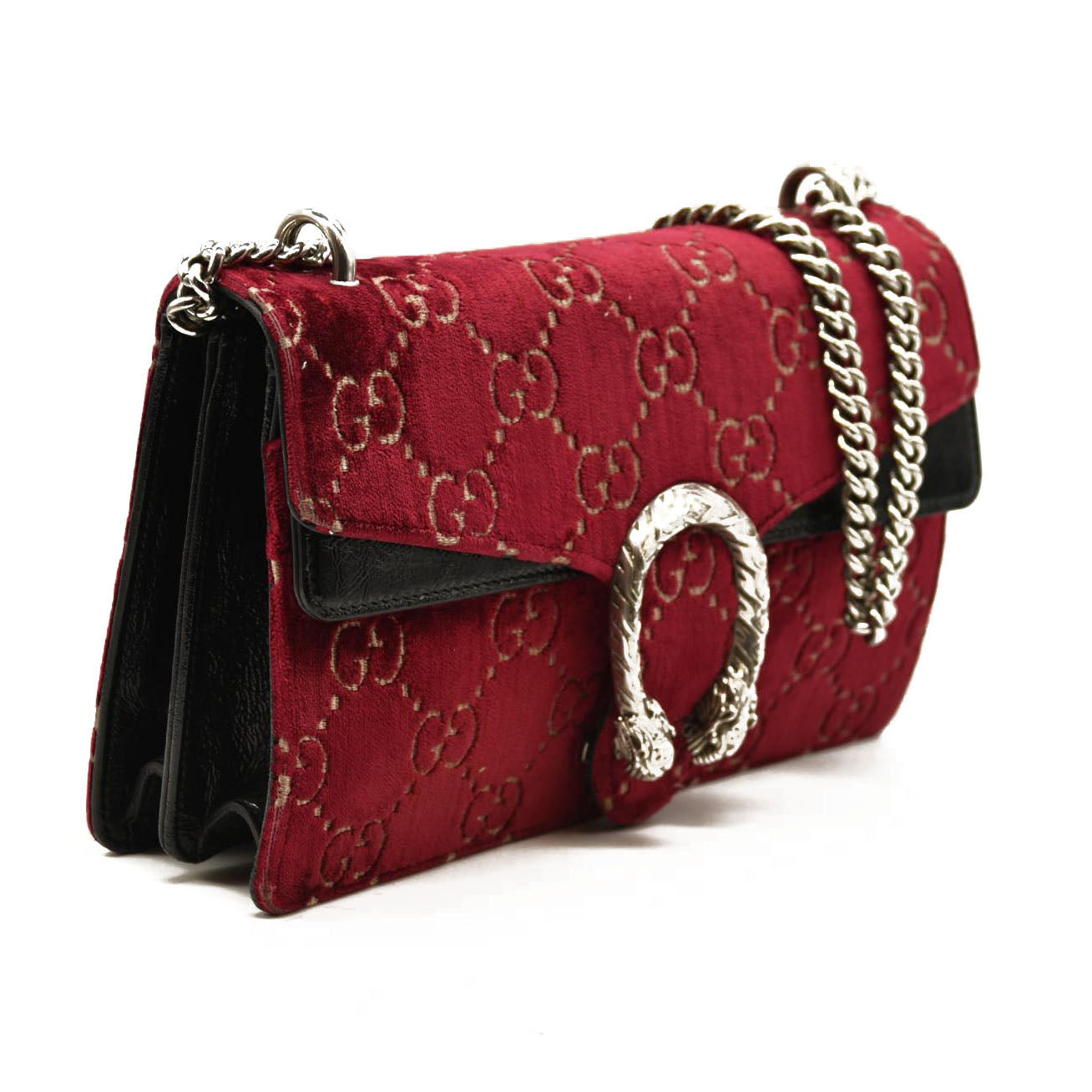 Gucci  Velvet Skipper Crystal GG Monogram Small Dionysus Shoulder Bag Red Cipria Black Black Diamond