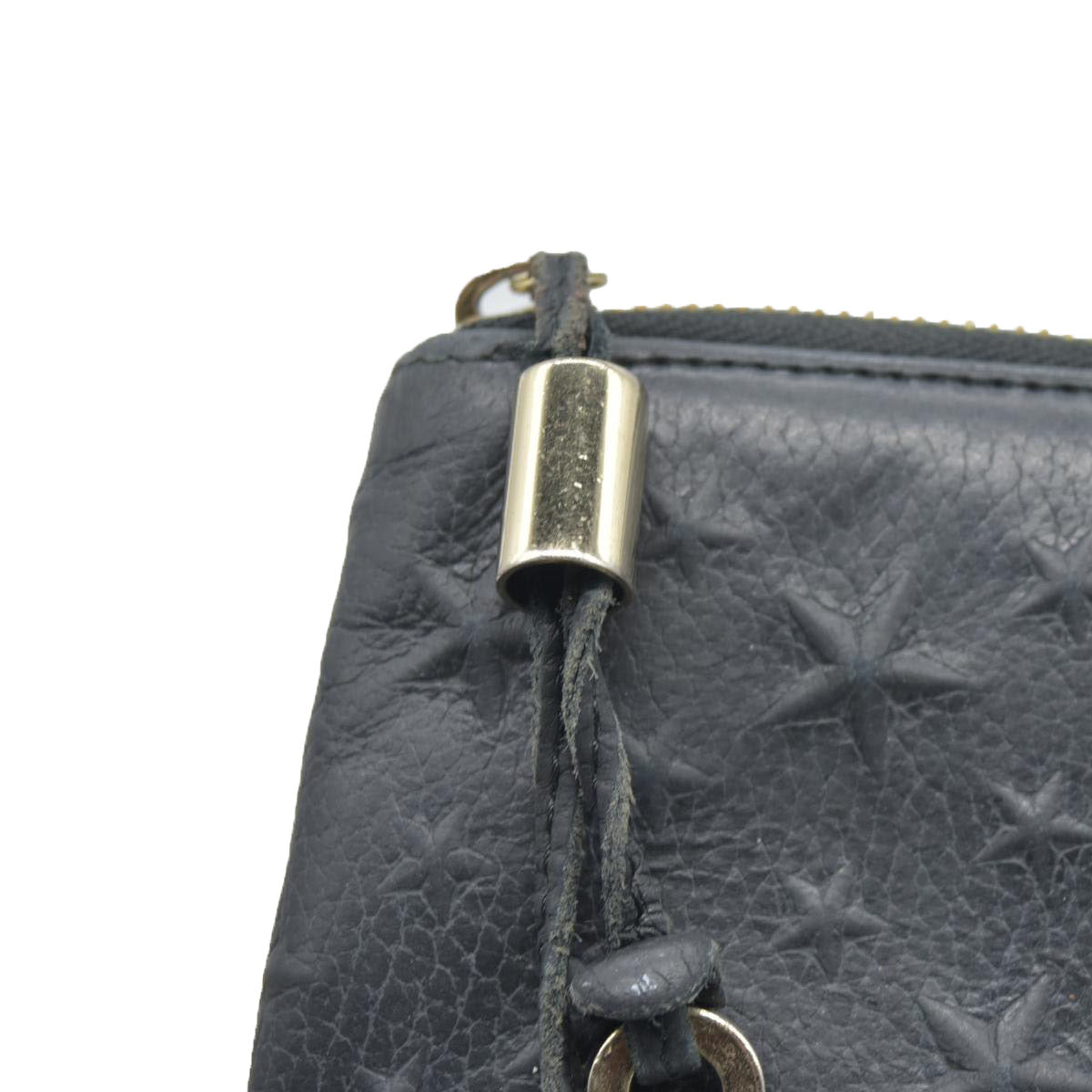 JIMMY CHOO Zip Around Leather Long Wallet Black with Star Studs