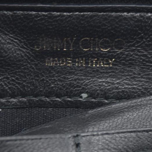JIMMY CHOO Zip Around Leather Long Wallet Black with Star Studs