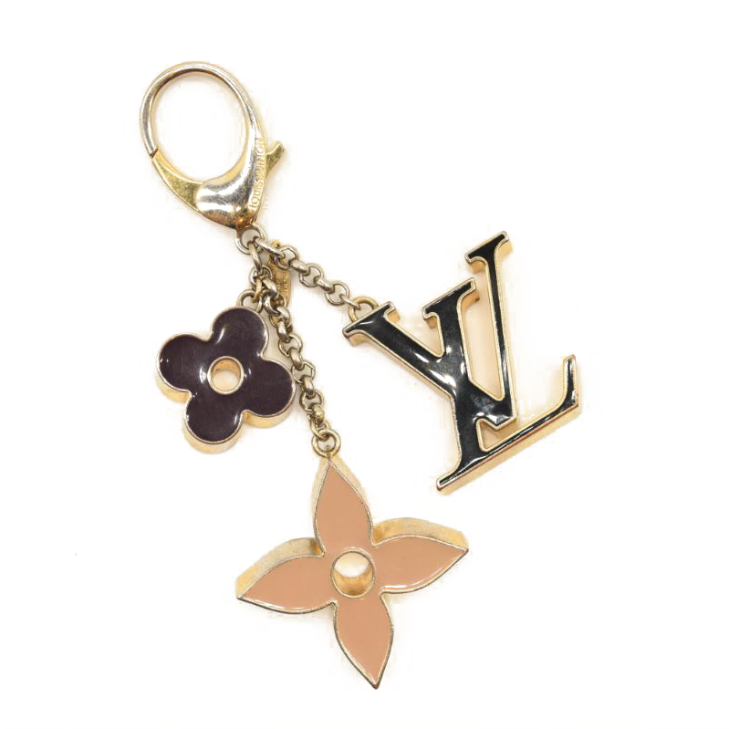 Used LOUIS VUITTON Metal Enamel Fleur De Monogram Bag Charm Dore