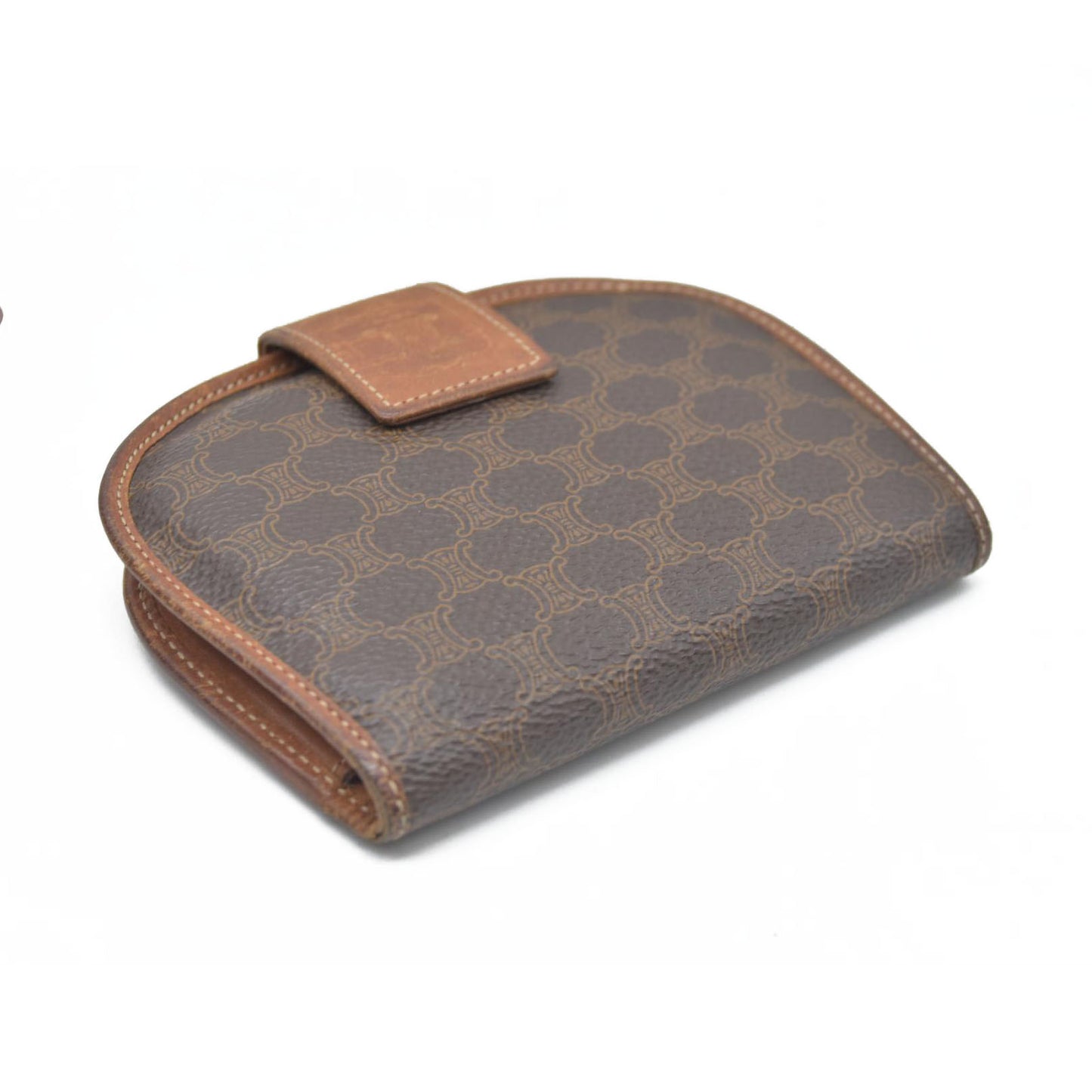 Celine Vintage Bifold Leather Brown Wallet Medium Folding Card Bill Horseshoe