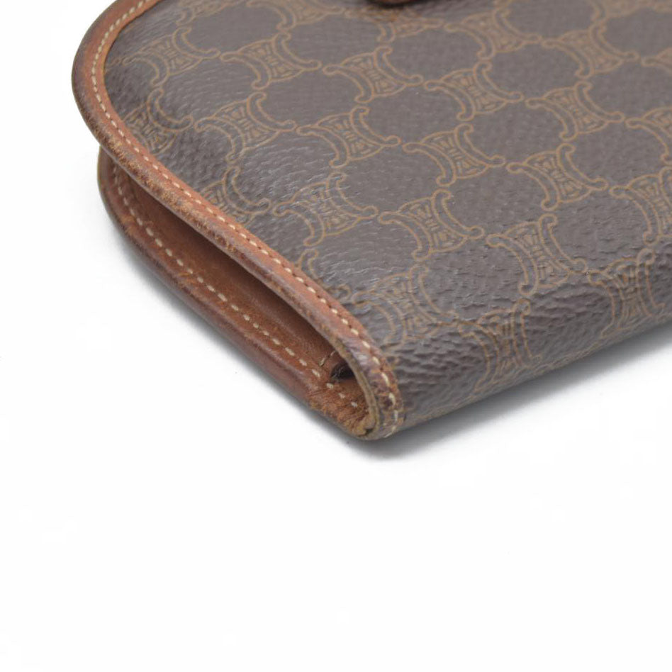 Celine Vintage Bifold Leather Brown Wallet Medium Folding Card Bill Horseshoe
