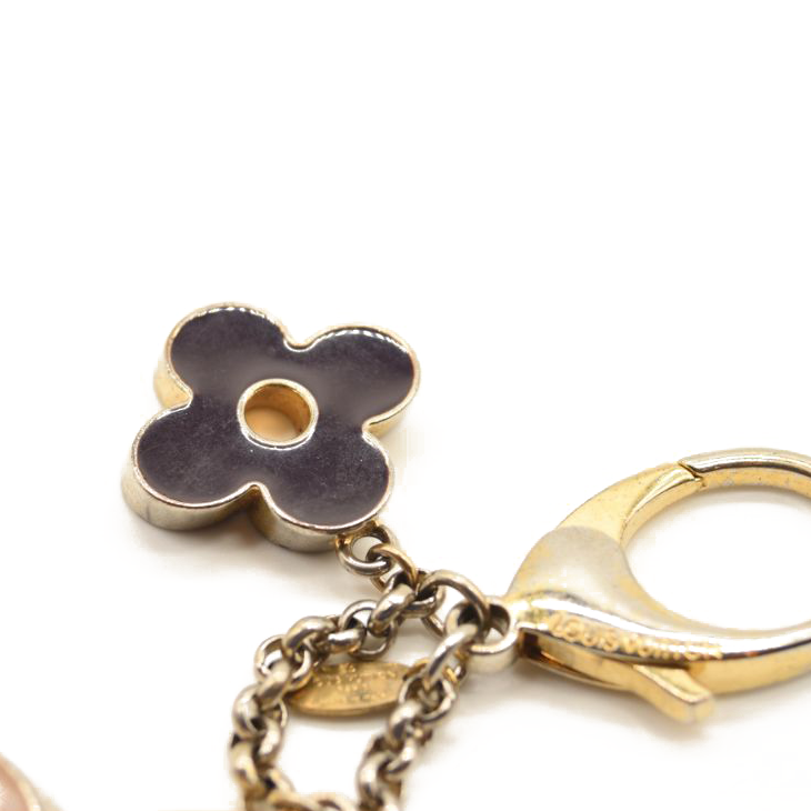 Used LOUIS VUITTON Metal Enamel Fleur De Monogram Bag Charm Dore