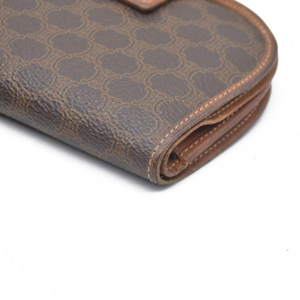 Celine Vintage Bifold Leather Brown Wallet Medium Folding Card Bill Horseshoe