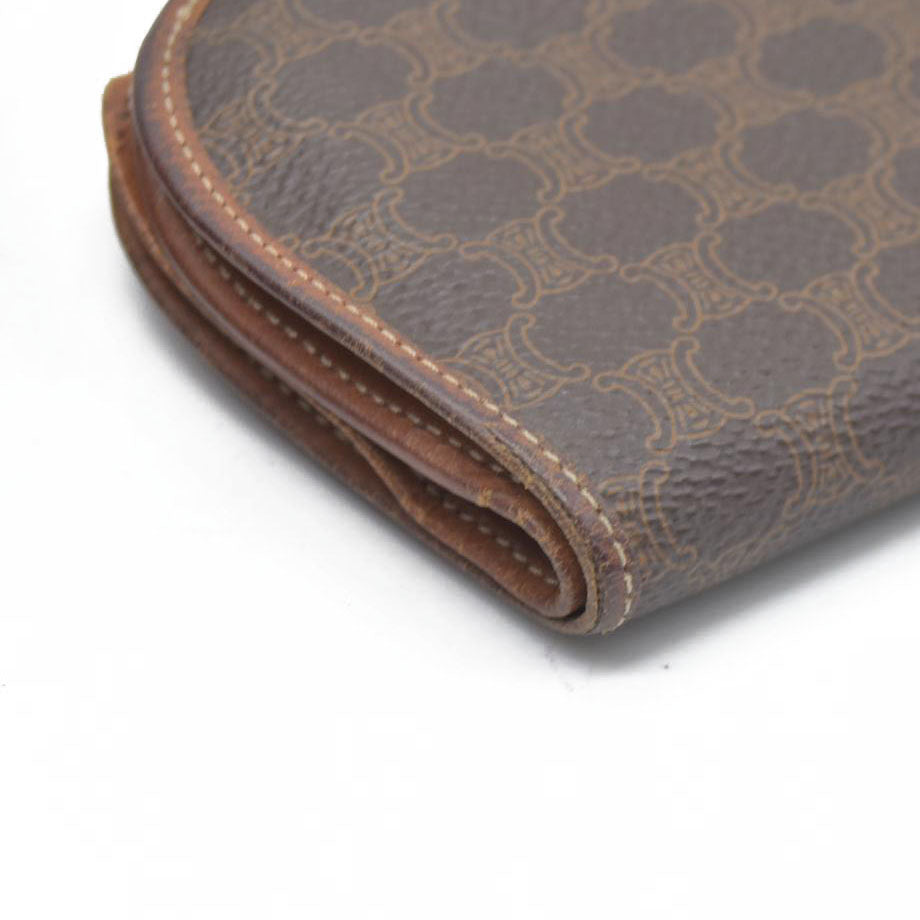 Celine Vintage Bifold Leather Brown Wallet Medium Folding Card Bill Horseshoe