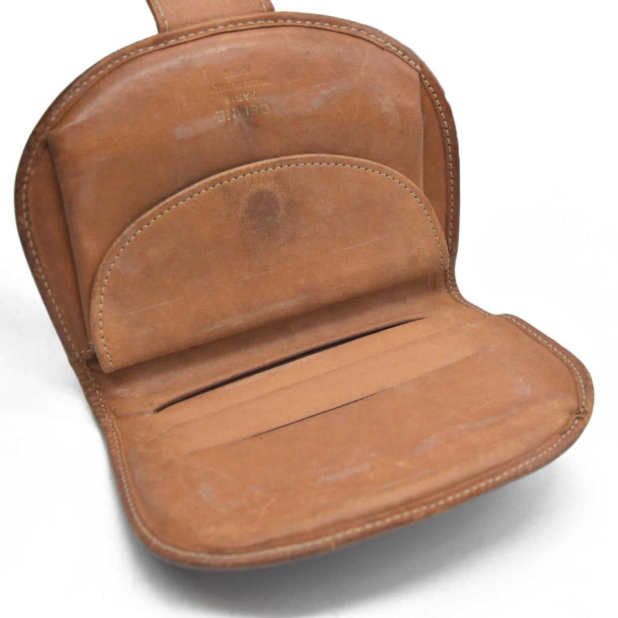 Celine Vintage Bifold Leather Brown Wallet Medium Folding Card Bill Horseshoe