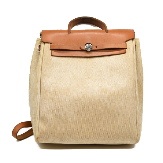 USED HERMES Toile Vache Calfskin Herbag 30 PM Backpack Natural