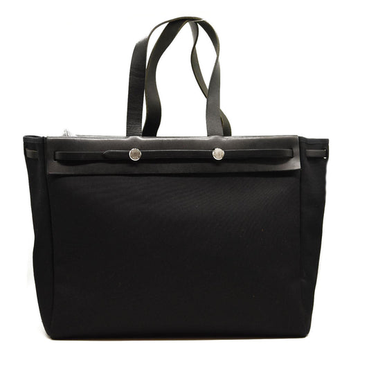 HERMES Toile Calfskin Herbag Cabas MM Black C Square F