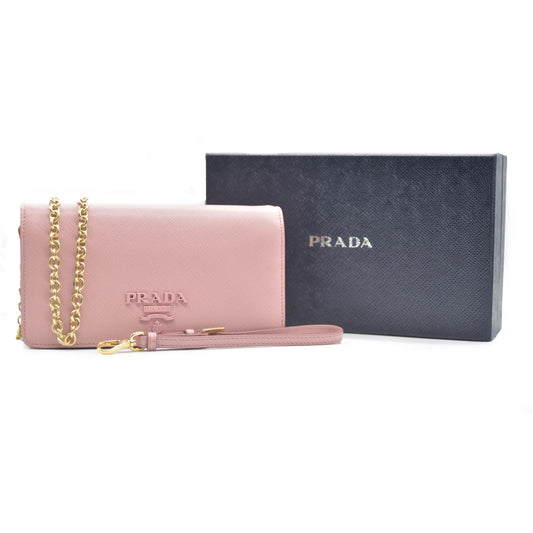 Prada  Saffiano Cahier Chain Wallet Petalo